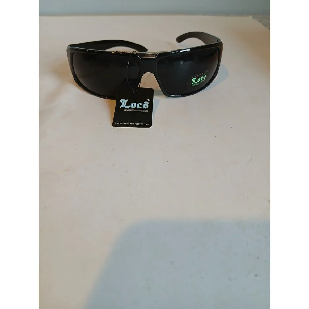 LOCS Rectangular OG Gangster Cholo BLACK Sunglasses Biker Shades Hardcore